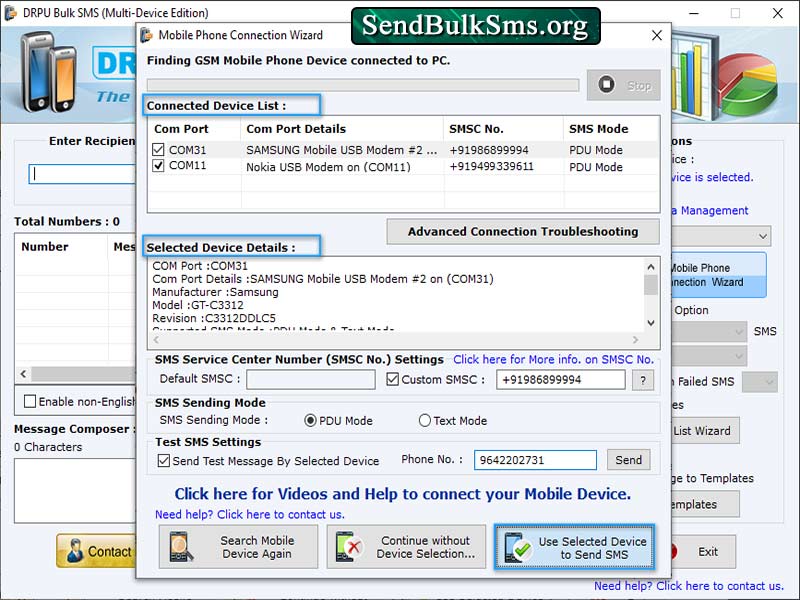 Send Bulk SMS program for Multi Mobile