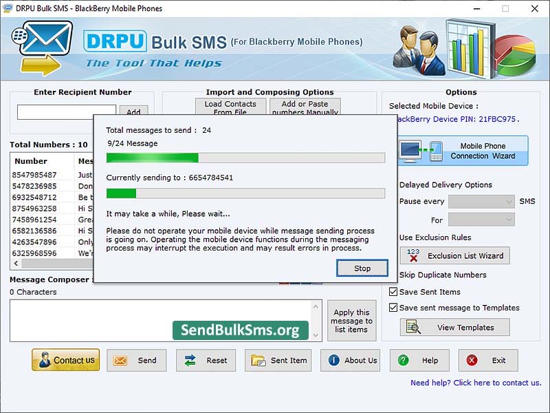 Send Bulk SMS BlackBerry 8.2.1.0 full