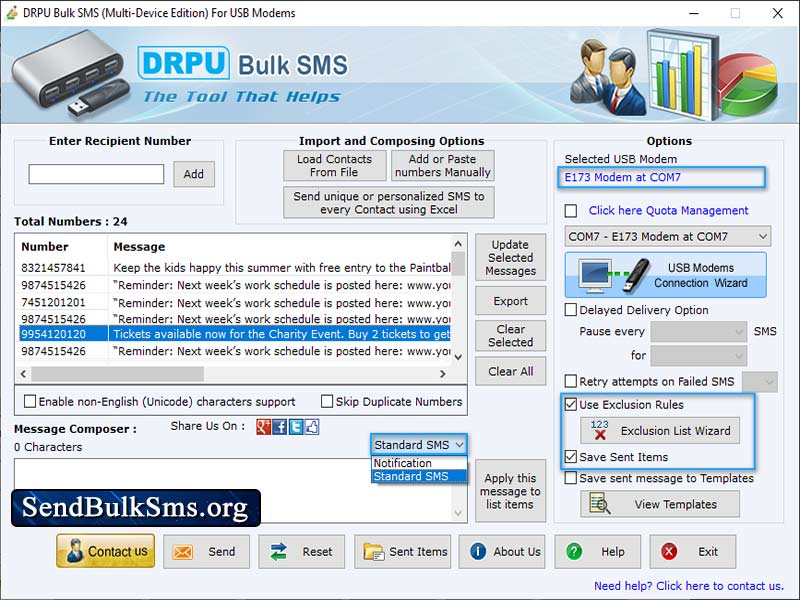 Screenshot of Bulk SMS Tool for Multi USB Modem