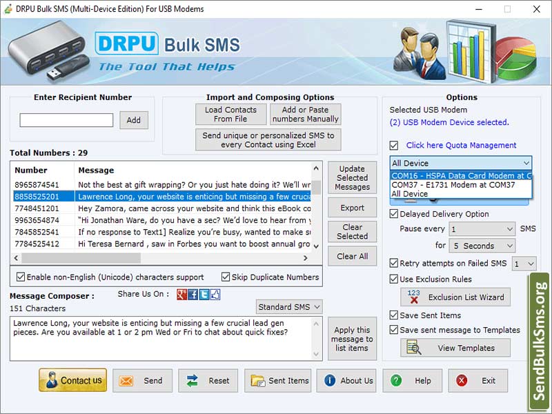 Screenshot of Bulk SMS Program for Multi USB Modem