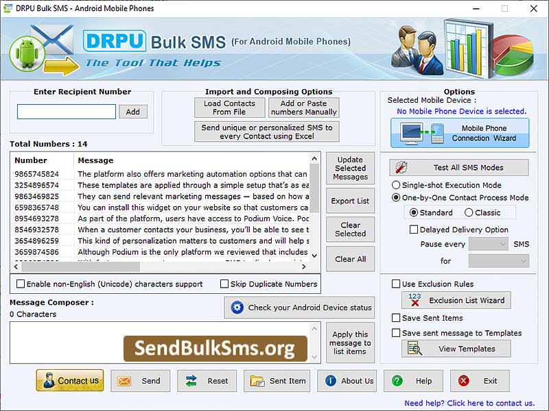 Screenshot of Android Mobile Bulk SMS Software