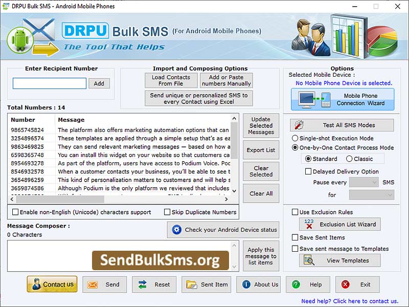 Android Mobile Bulk SMS Software screenshot