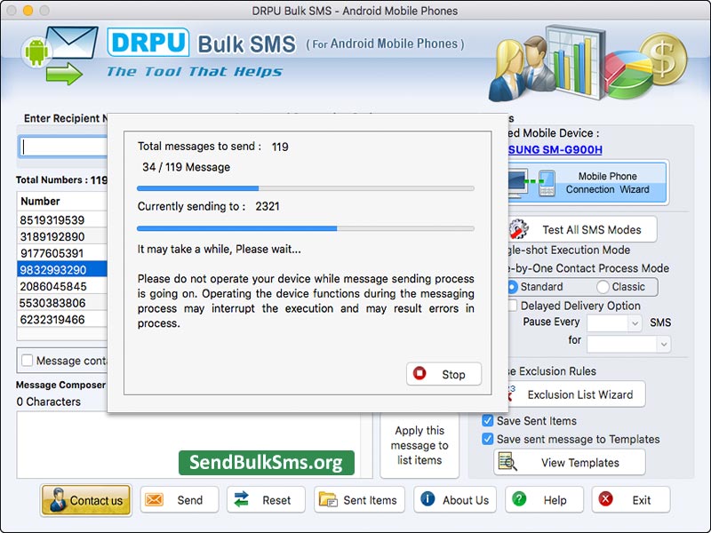 Screenshot of Send Bulk SMS Android Mac