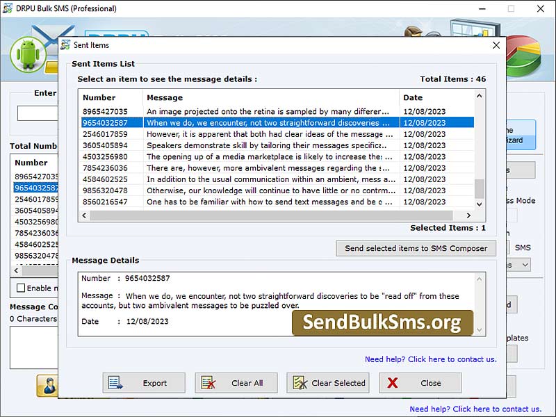 Screenshot of Send Bulk SMS for Professional