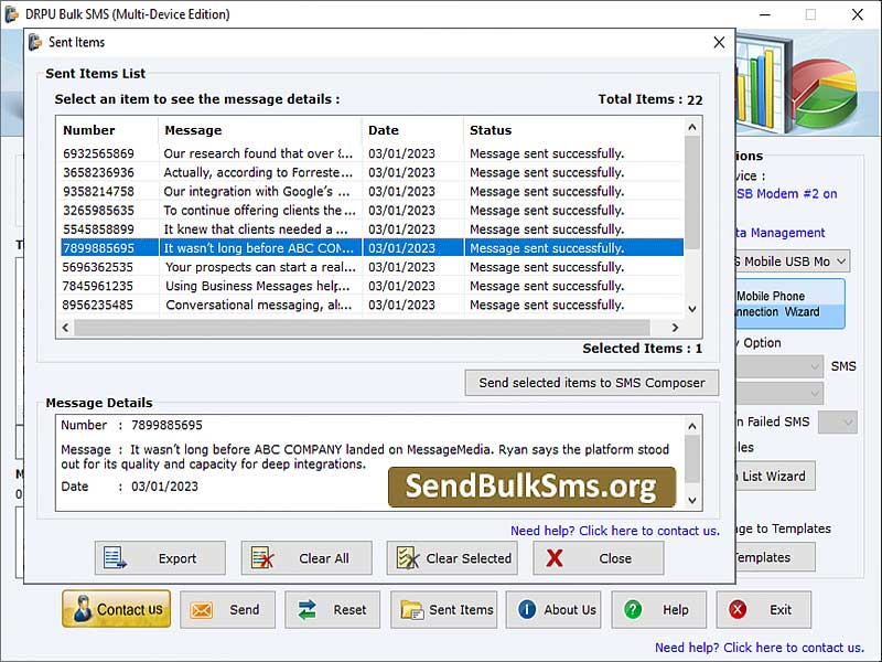 Screenshot of Bulk SMS Software for Multi Mobile