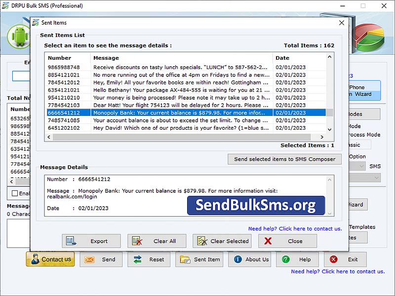 Screenshot of Send Bulk SMS Software