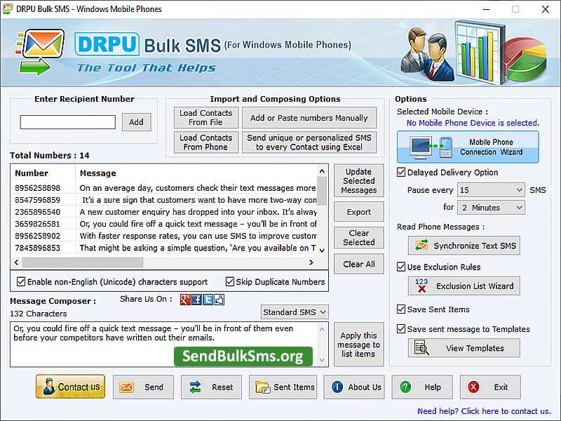 Screenshot of Windows Bulk SMS Software