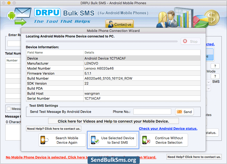 Mac Send Bulk SMS Software for Android Mobile