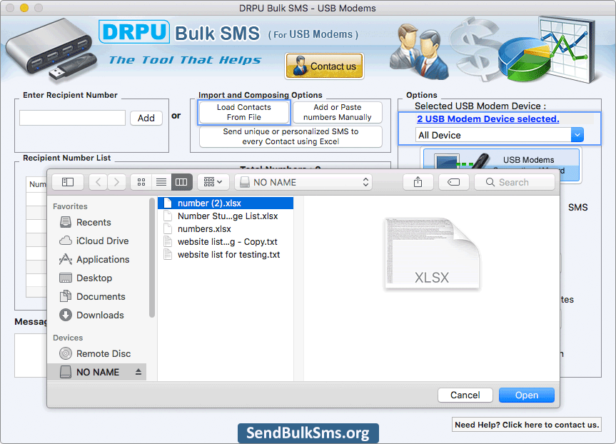 Mac Send Bulk SMS Software for USB Modem