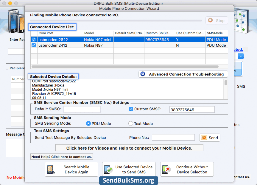Mac Send Bulk SMS Software - Multi Device